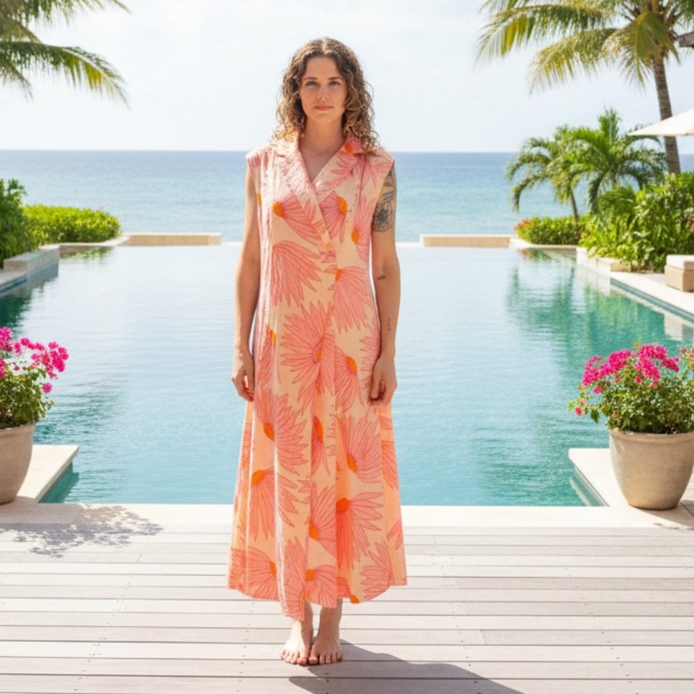 Kate Spade Sz M Floral Polka Dots Resort Vacation Maxi Dress